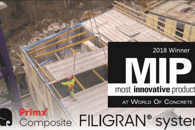 PrīmXComposite® - FILIGRAN®-system får Most Innovative Products (MIP) 2018 Winner Award, Materials for Concrete Construction, Industry.